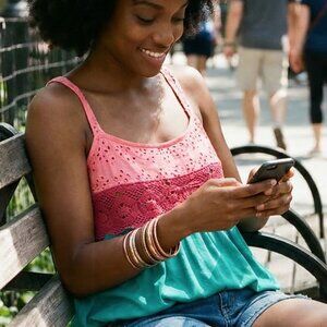 RARE Vintage Sparkle & Fade Turquoise/Pink Eyelet Crochet Women's Summer Top